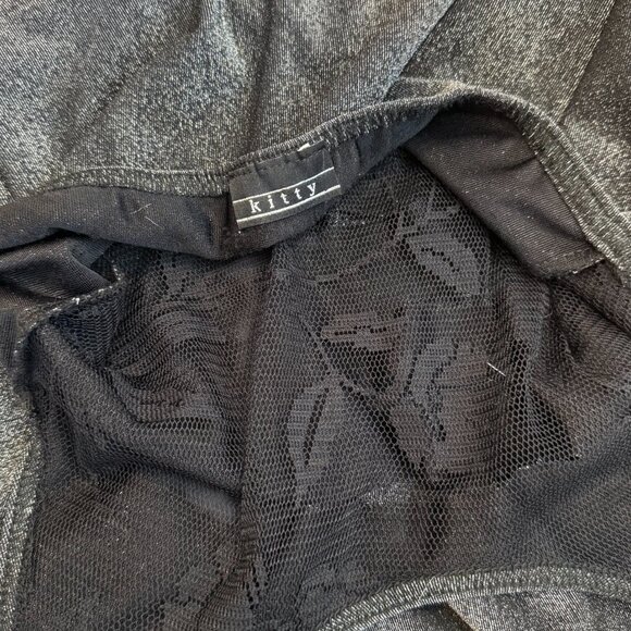 Vintage Kitty Y2K 90s Catsuit Playsuit Jumpsuit Wide Leg Size XS Black Silver - Picture 3 of 10